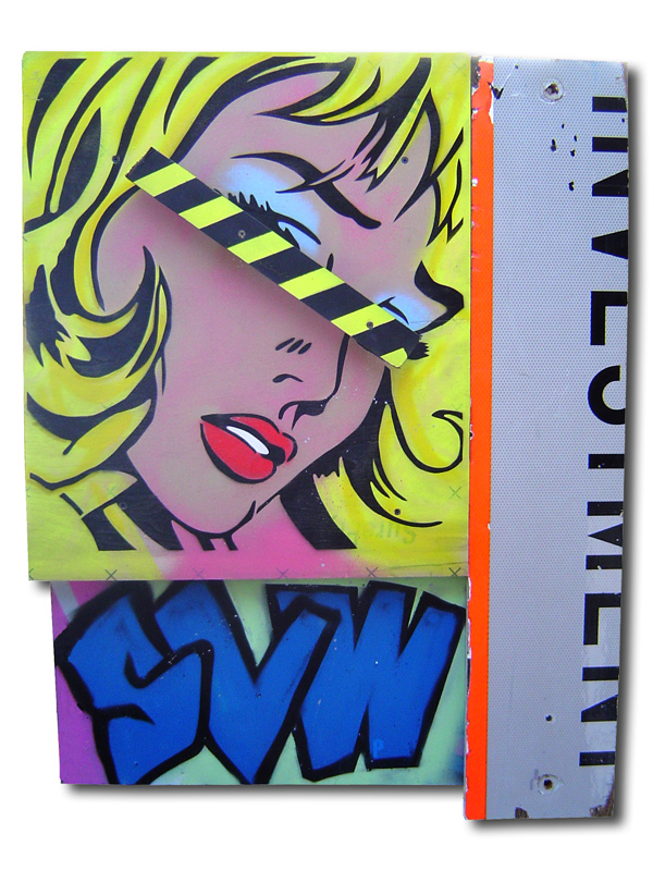 Mixed media assemblage artwork made from reclaimed wood and metal with layered textures